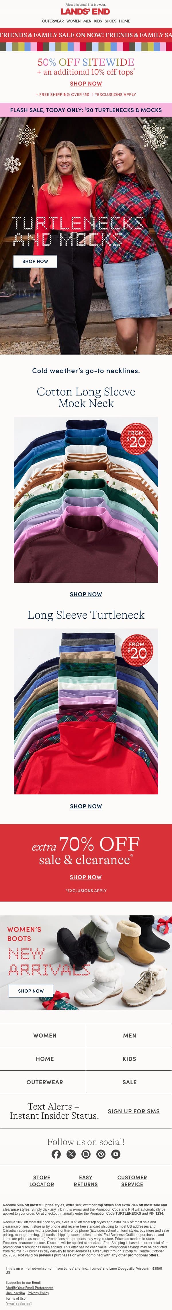 Friends & Family: 50% off + an extra 10% off tops! email from Lands' End screenshot