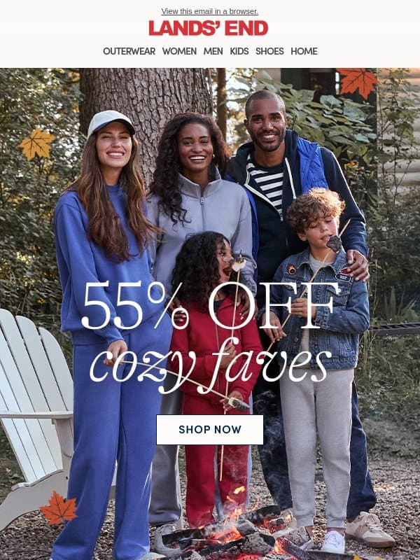 Chilly days, cozy faves: 55% off email from Lands' End