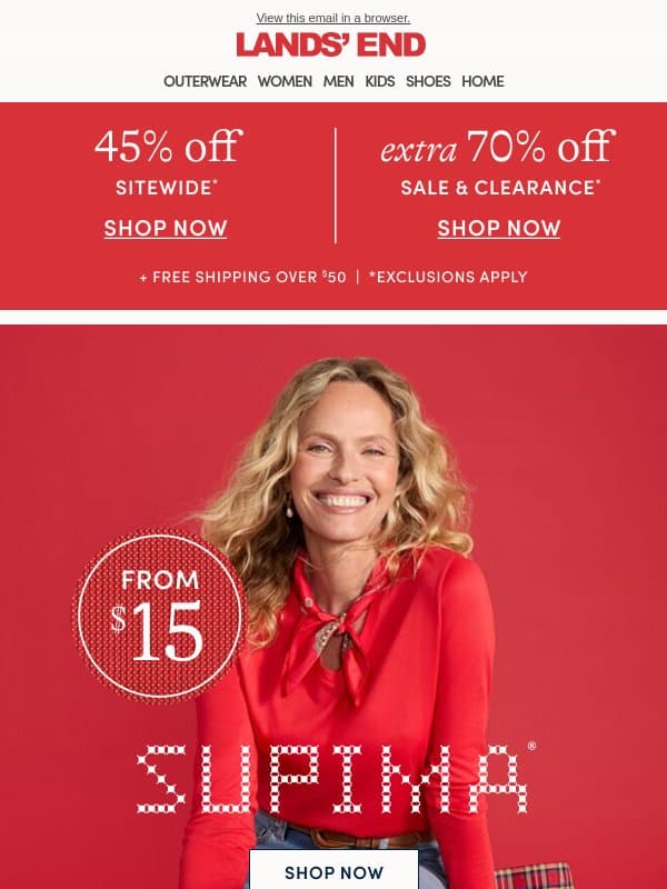 Supima: The softest tees under the tree, from $15! email from Lands' End