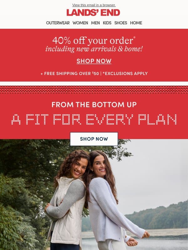 40% off new jeans, corduroys & more for Holiday email from Lands' End
