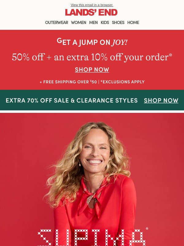 New Supima styles for them & you! Plus, 50% off + an extra 10% off your order email from Lands' End