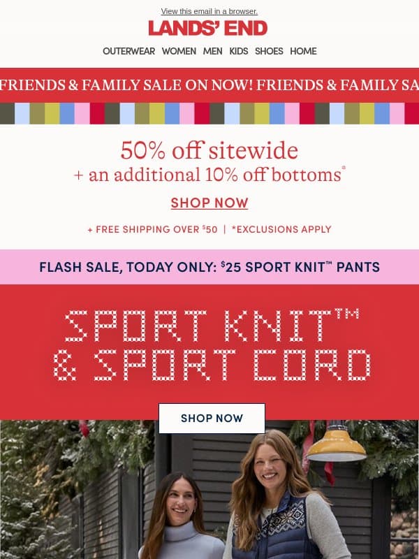 Today’s deal: 50% off + an extra 10% off bottoms email from Lands' End