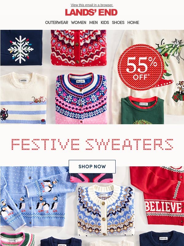 Sweaters that make outfits brighter: 55% off! email from Lands' End