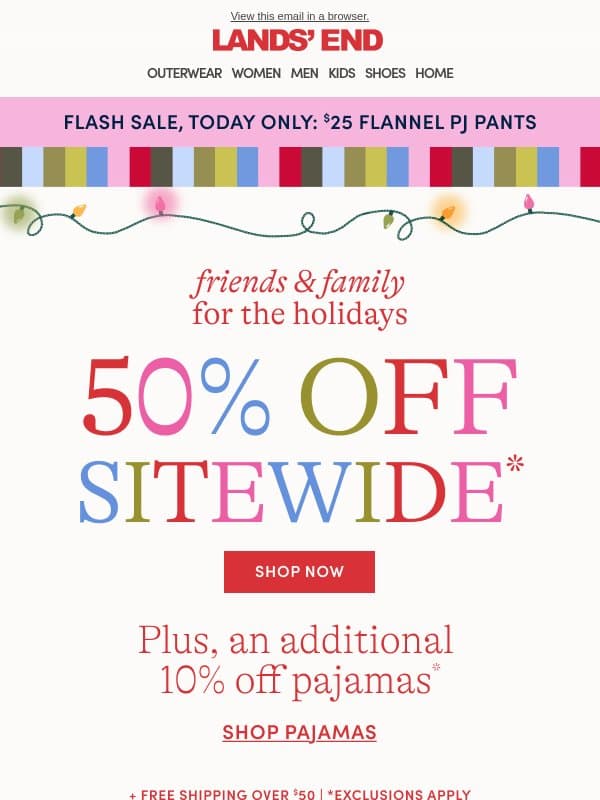 Ends SOON: $25 flannel PJ pants! email from Lands' End