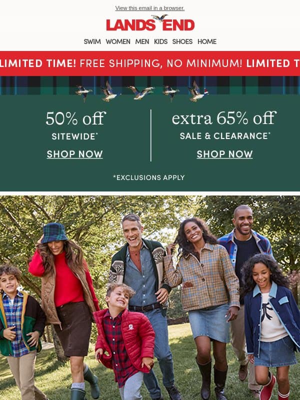 FREE SHIPPING (no minimum) IS HERE!!! 🎉 email from Lands' End