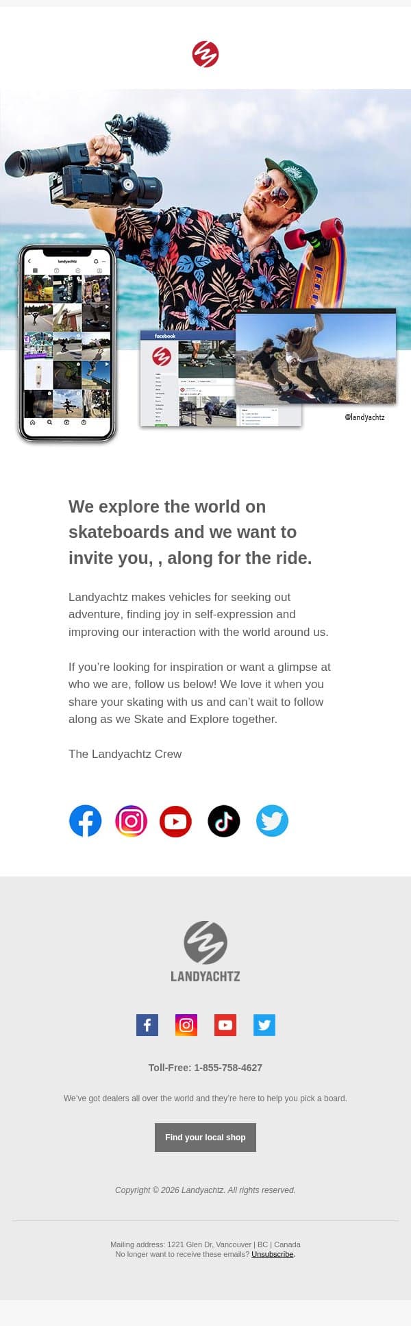 Keep up with what's new at Landyachtz email from Landyachtz screenshot