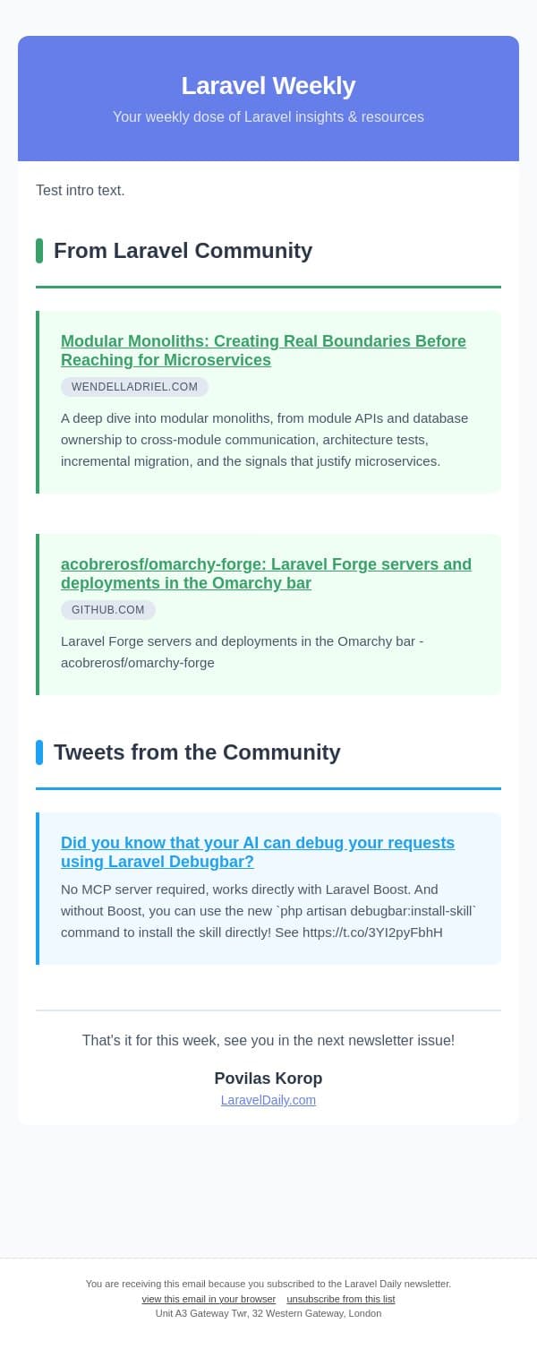 Testing Mailcoach email from Laravel Daily screenshot