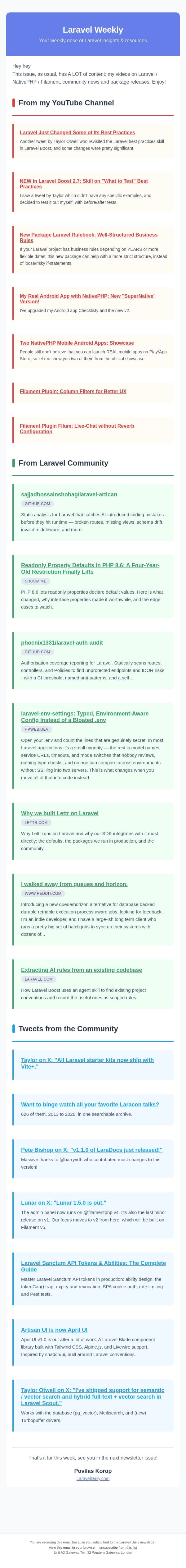 Laravel Just Changed Some of Its Best Practices? email from Laravel Daily screenshot