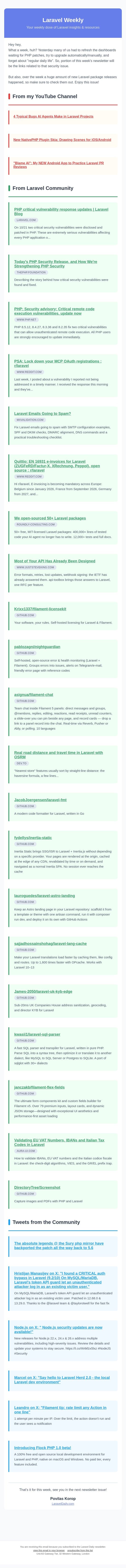 PHP/Laravel Security and MANY New Packages email from Laravel Daily screenshot