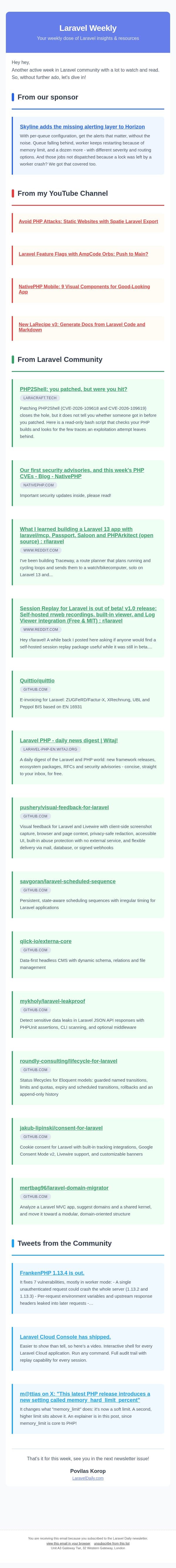 PHP Security, New Packages and NativePHP email from Laravel Daily screenshot
