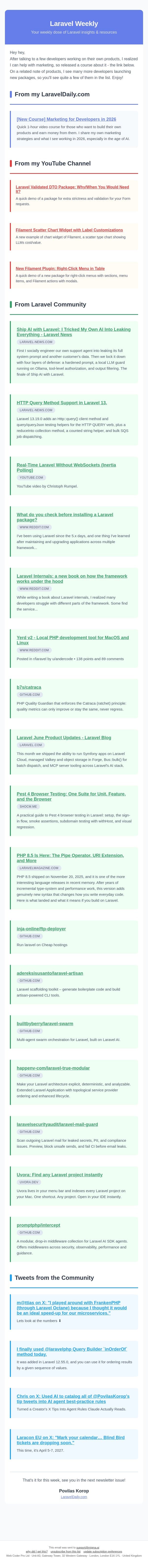 Marketing for Developers, and Many New Packages email from Laravel Daily screenshot