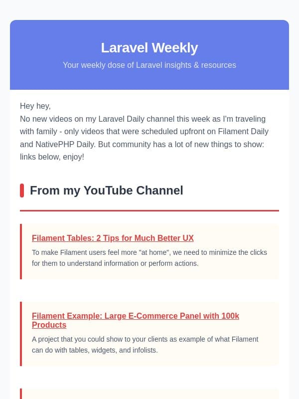 Filament Tips, and Many Laravel New Releases email from Laravel Daily