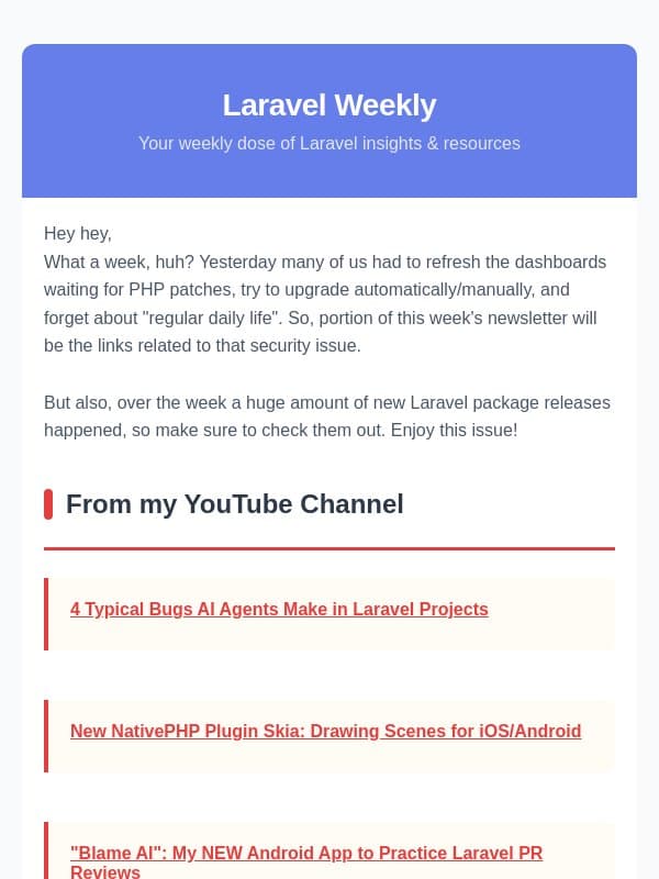 PHP/Laravel Security and MANY New Packages email from Laravel Daily