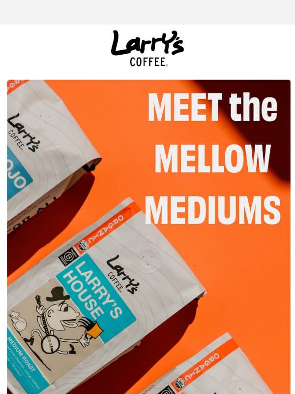Meet the Mellow Mediums email from Larry's Coffee Decaf