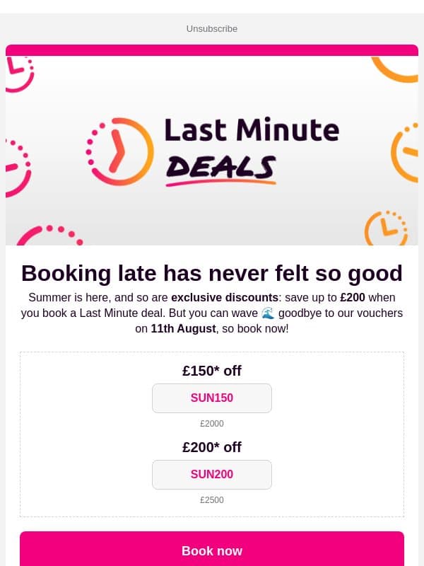 Up to £200 off summer Last Minute deals email from Lastminute.com
