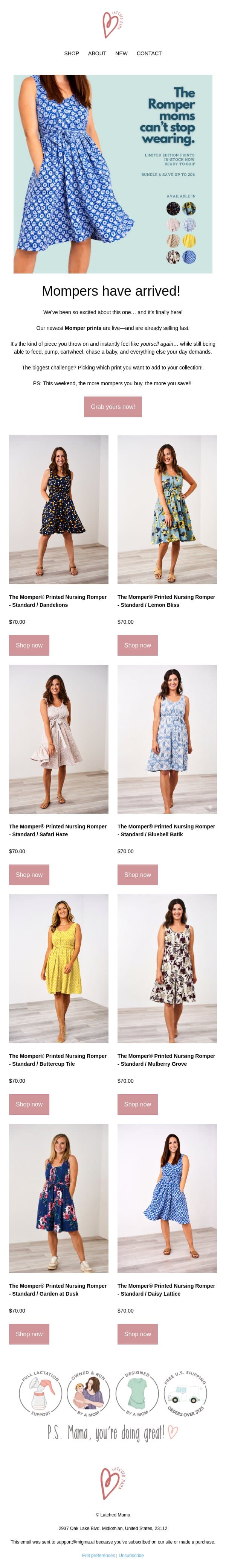 Which one will you choose? 💞 email from Latched Mama screenshot