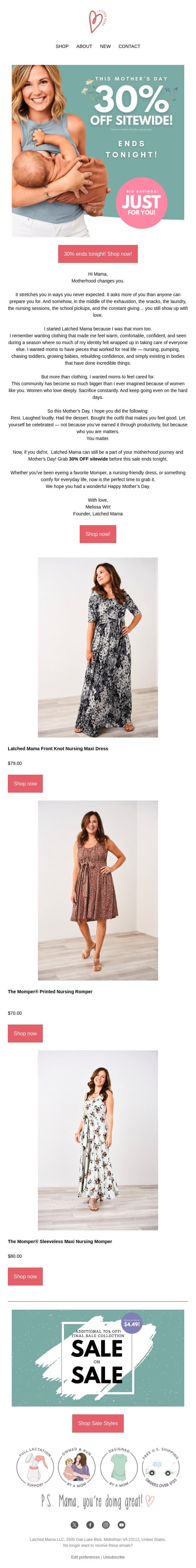 Fron Mom to Momđź’• email from Latched Mama screenshot