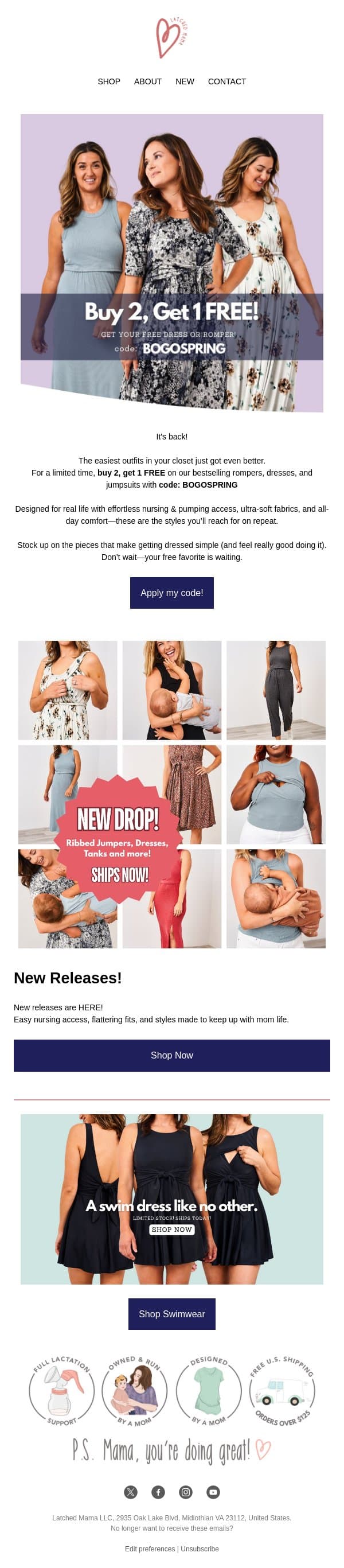 Buy 2, get 1 FREE!😍 email from Latched Mama screenshot