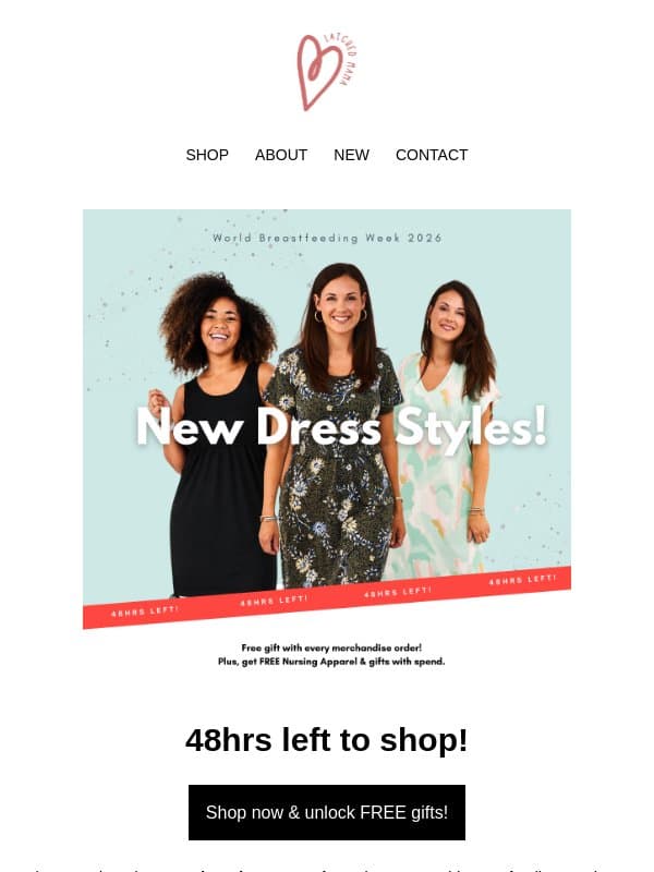 48hrs left to grab your FREE apparel! email from Latched Mama