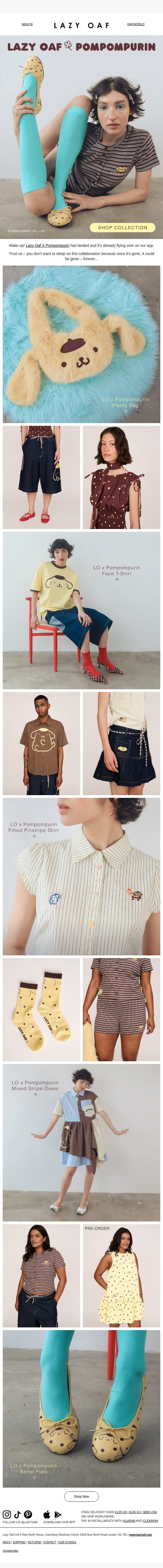 Lazy Oaf X Pompompurin is Here 🍮 email from Lazy Oaf screenshot