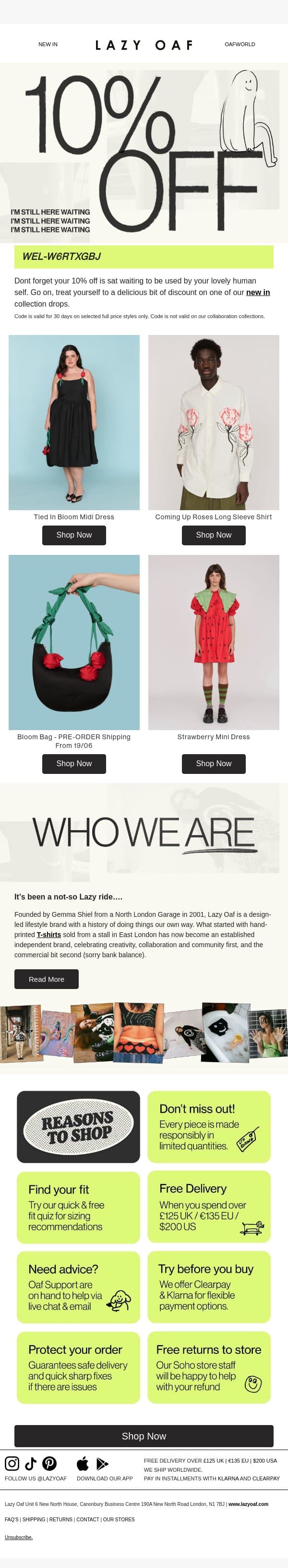 You still have 10% off! What are you waiting for!? ⏰ email from Lazy Oaf screenshot