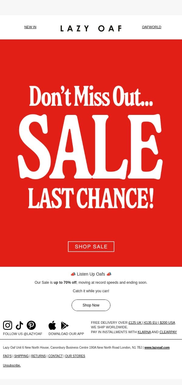 Going, Going, Gone 🗣️ email from Lazy Oaf screenshot