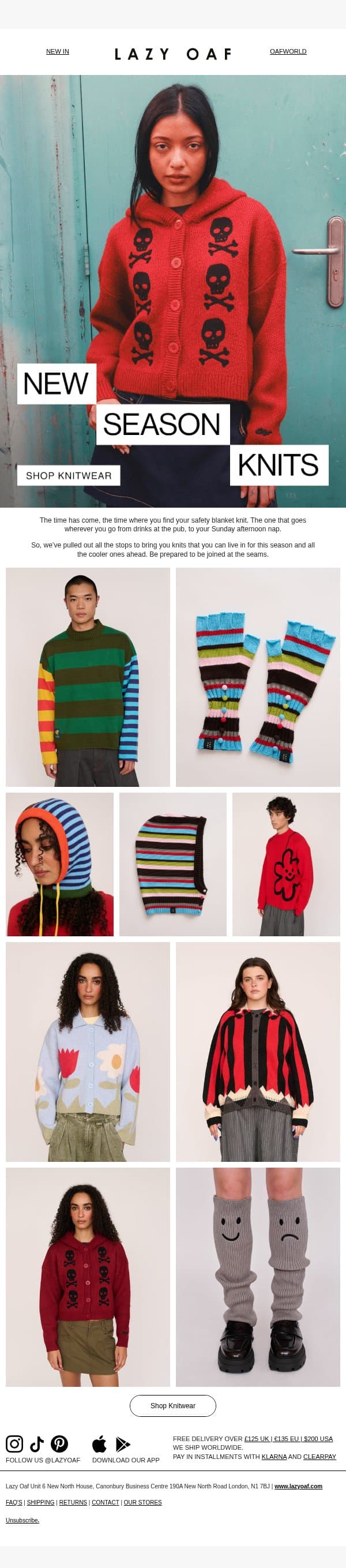 New Season Knitwear đź§¶ email from Lazy Oaf screenshot