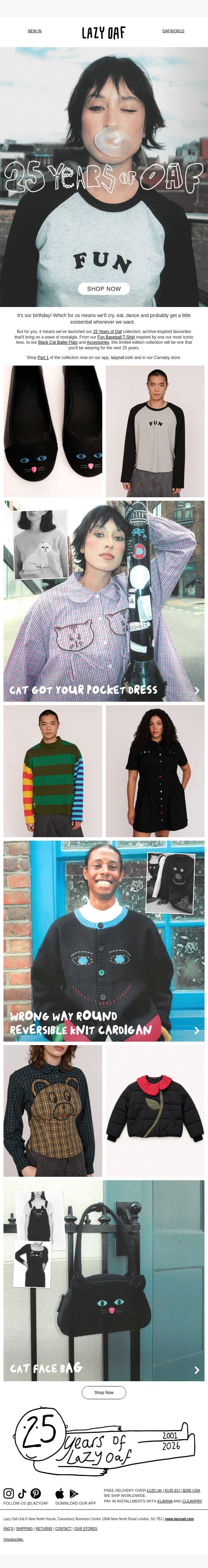 Just Arrived: 25 Years of Oaf 🎁 email from Lazy Oaf screenshot