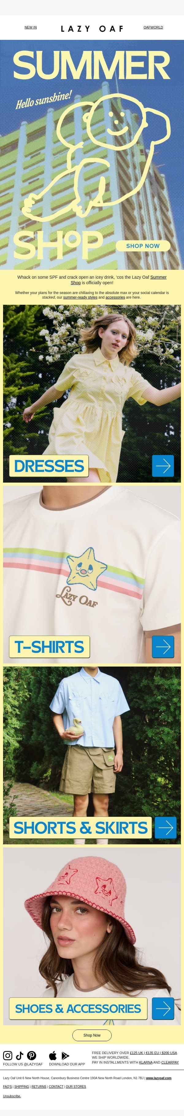 Our Summer Shop is OPEN! ππ
ποΈ email from Lazy Oaf screenshot