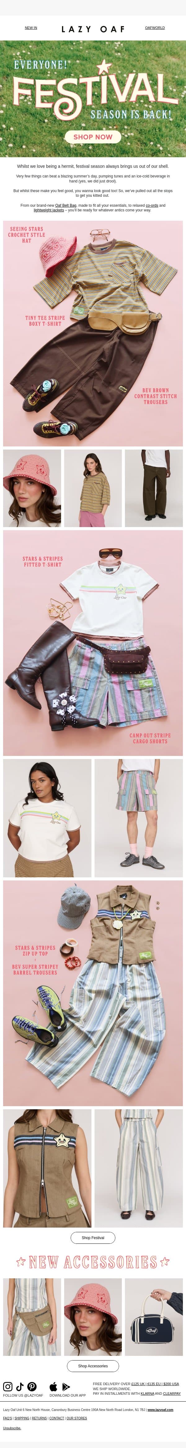 EVERYONE! Festival Season is Back! ⛺🪩 email from Lazy Oaf screenshot