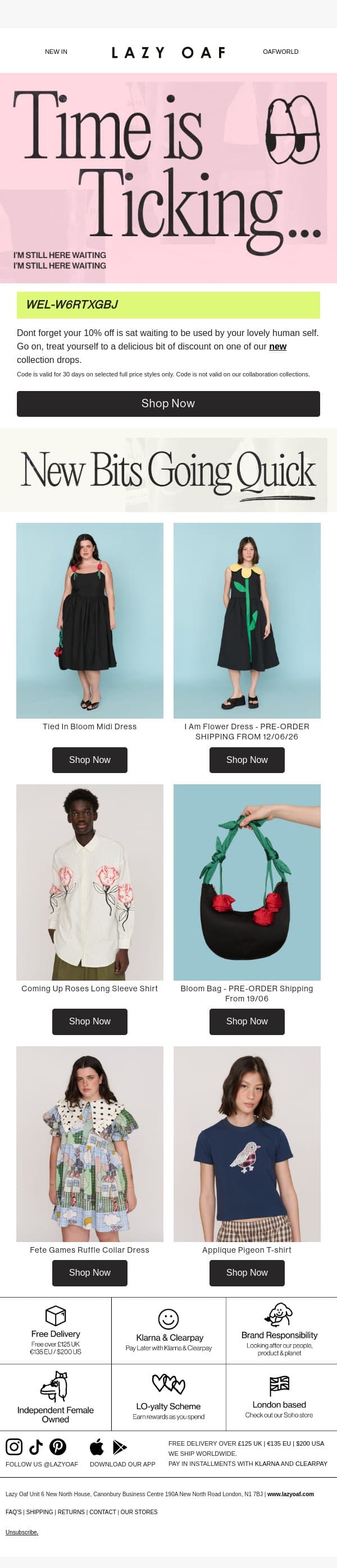 Time is running out ⏰ email from Lazy Oaf screenshot