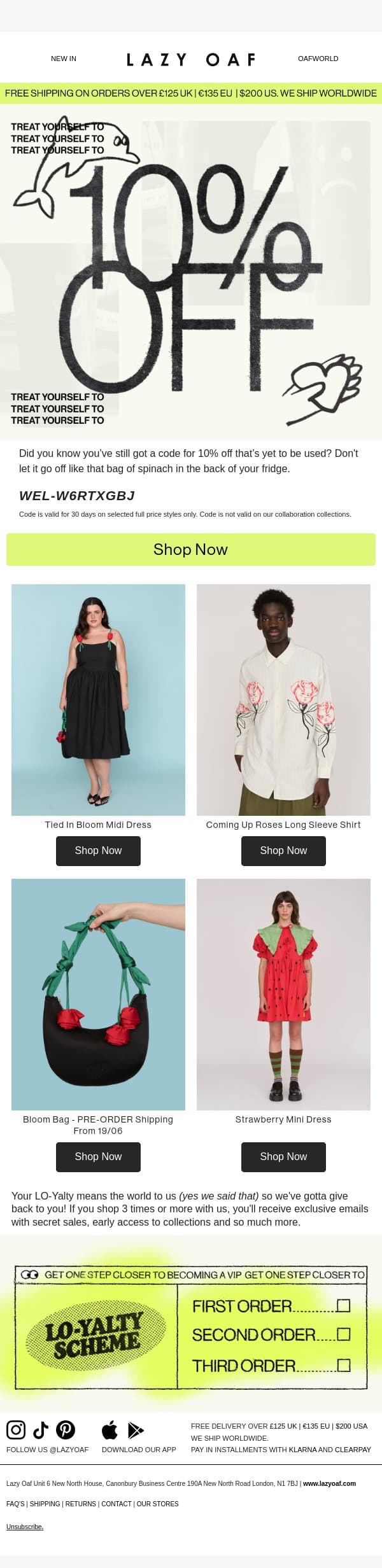 Don't forget your exclusive discount 🤑 email from Lazy Oaf screenshot