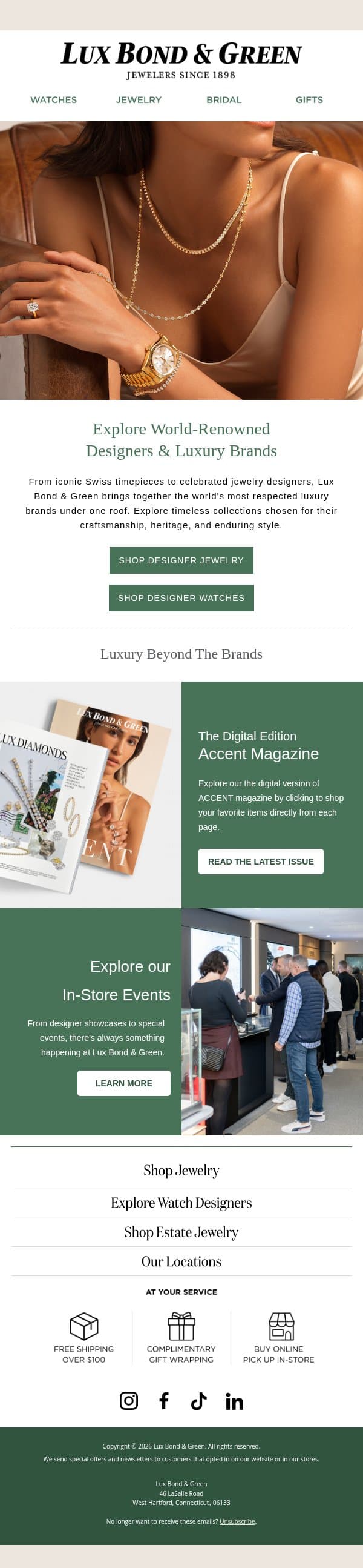 Discover the World's Most Iconic Brands email from LB Green Jewelers screenshot