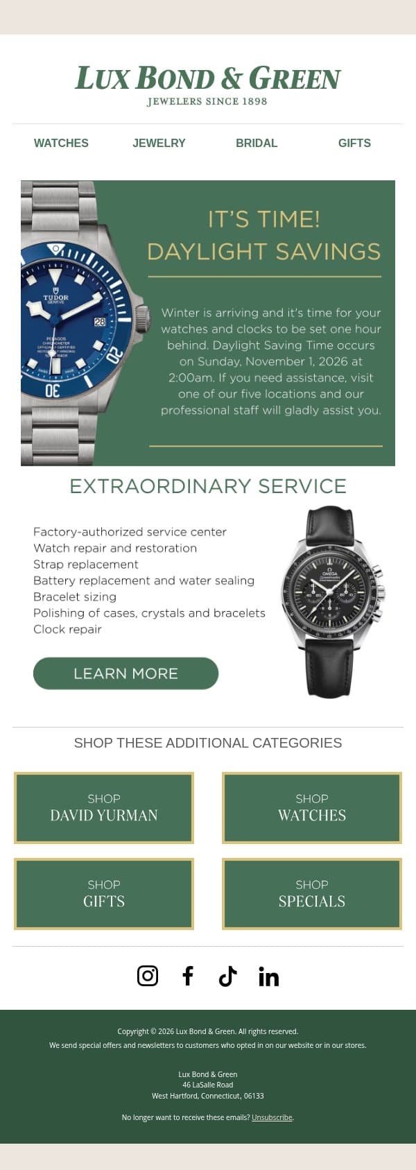 It's time! ⏰ email from LB Green Jewelers screenshot