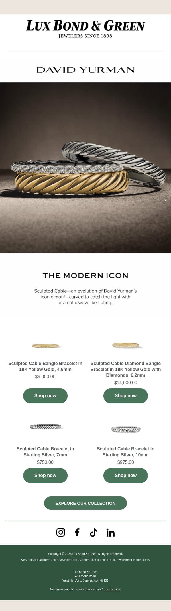 Discover David Yurman’s Modern Icon email from LB Green Jewelers screenshot