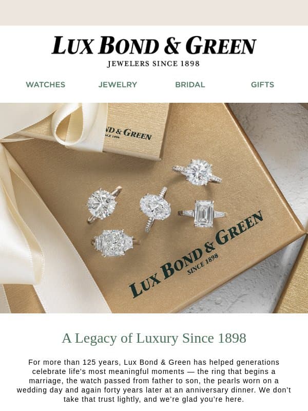 Welcome to Lux Bond & Green email from LB Green Jewelers