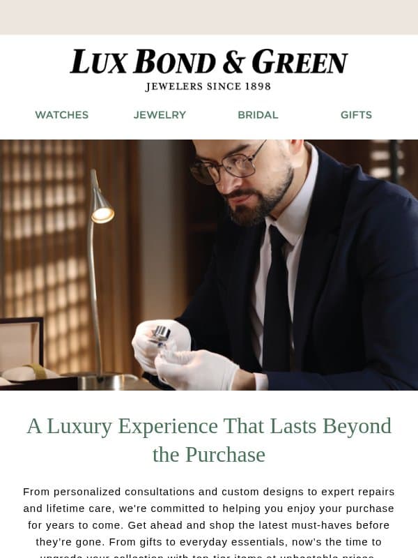 Trusted for Life's Most Meaningful Moments email from LB Green Jewelers