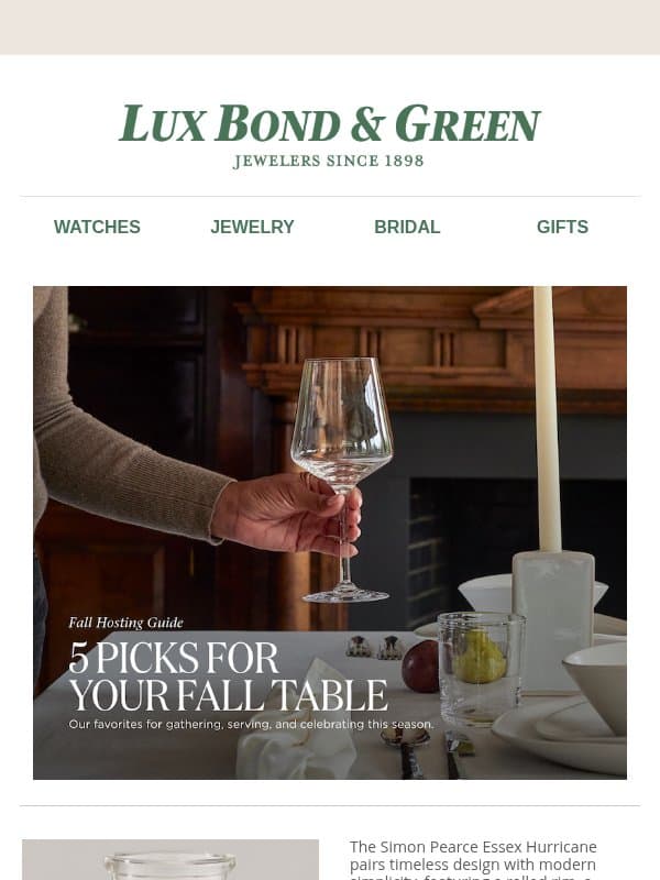 5 Picks for Your Fall Table email from LB Green Jewelers