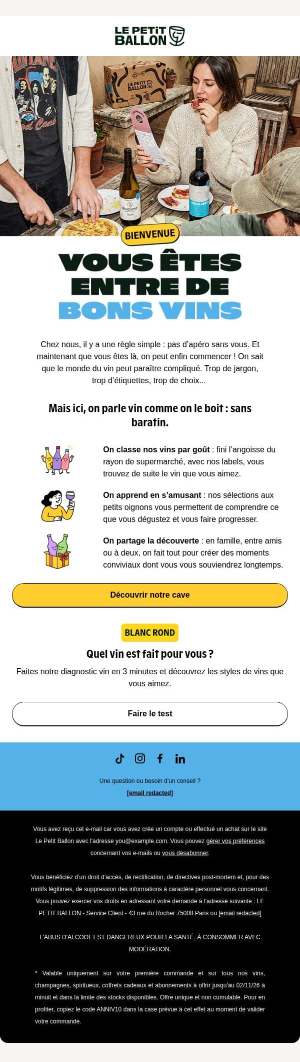 Vous avez bon goût 😉 email from Le Petit Ballon screenshot