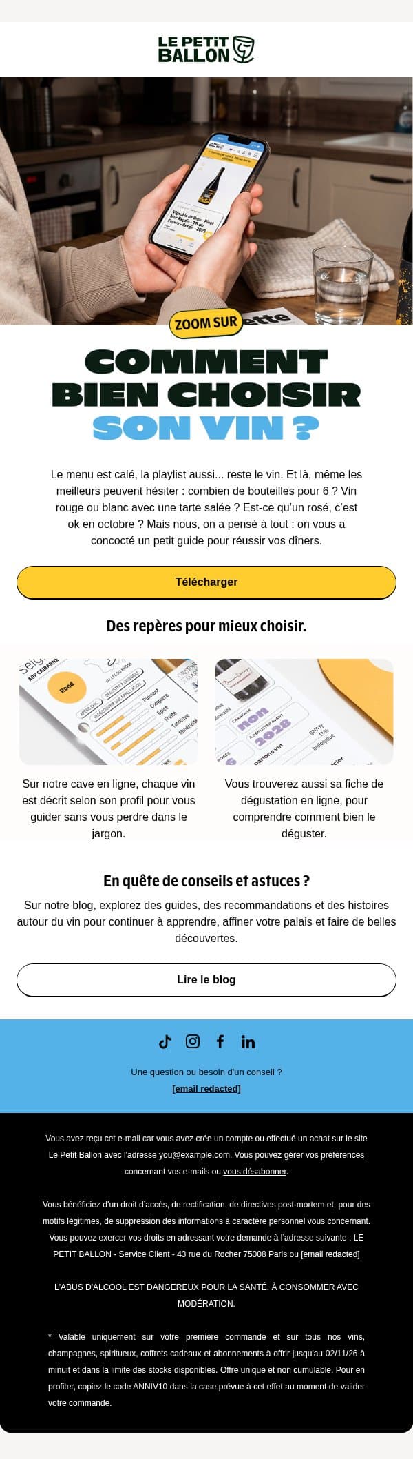 Vous débutez dans le vin ? email from Le Petit Ballon screenshot