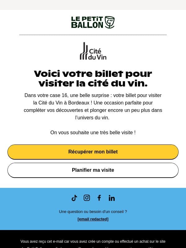 Votre billet pour la cité du vin 🎁 email from Le Petit Ballon