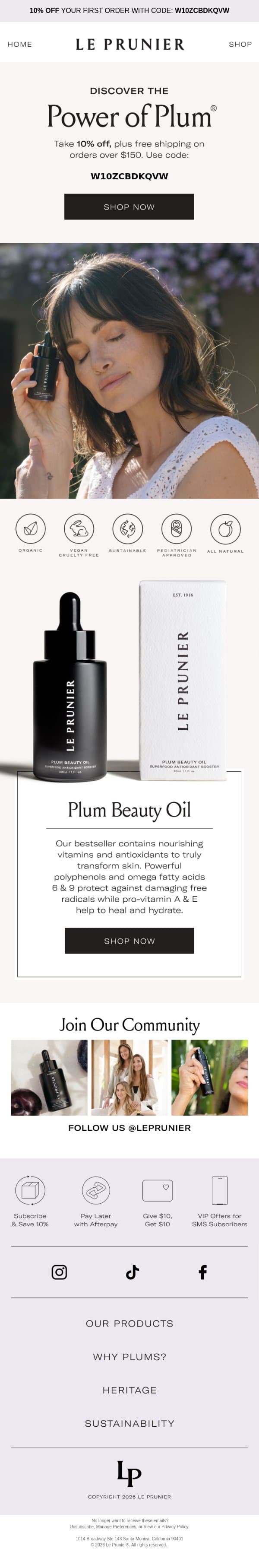 Welcome to Our Community 💌 email from Le Prunier screenshot