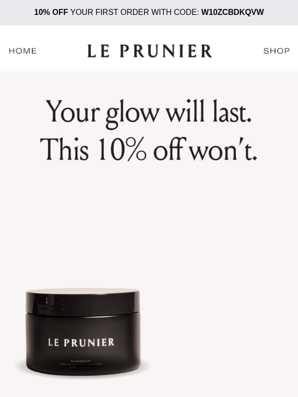 Your 10% off expires in 24 hours! email from Le Prunier