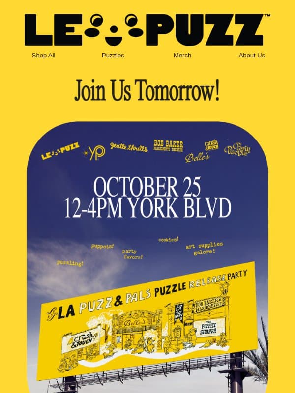 TOMORROW 10/25! email from Le Puzz
