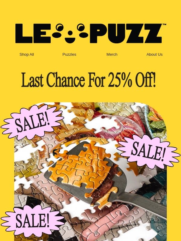 Last Call for our Memorial Day Sale! email from Le Puzz