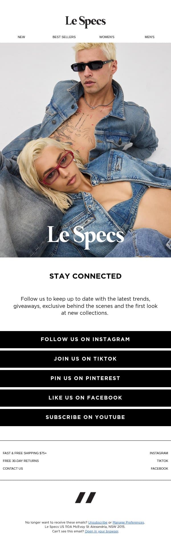 Let's Get Social email from Le Specs screenshot