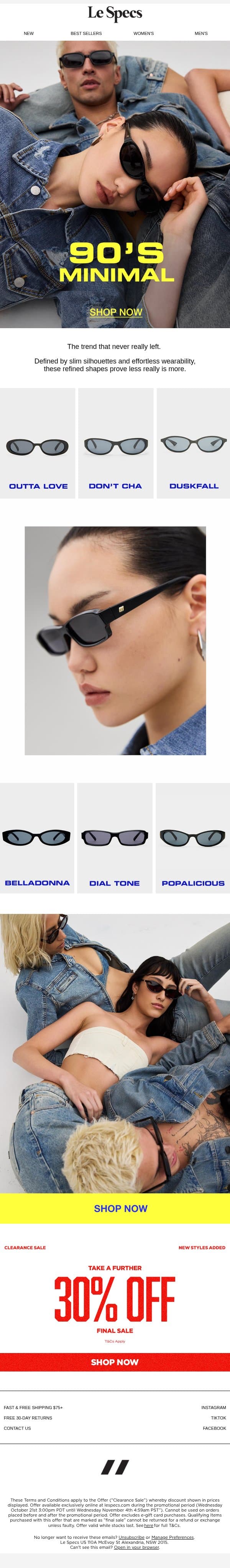 REFINED & MINIMAL email from Le Specs screenshot