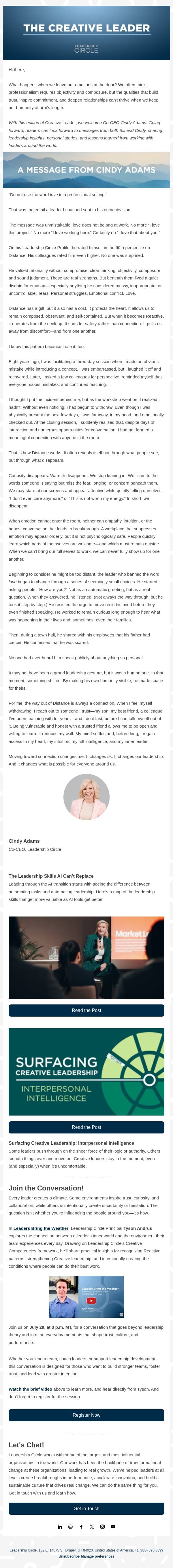 Love Has a Place in Leadership email from Leadership Circle screenshot