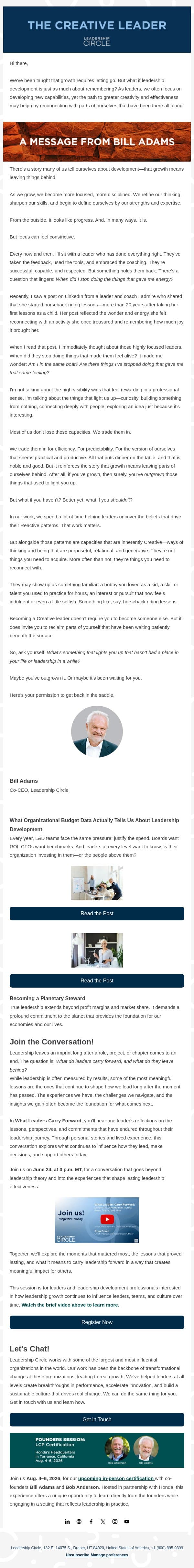 You Didn’t Outgrow It—You Traded It In email from Leadership Circle screenshot