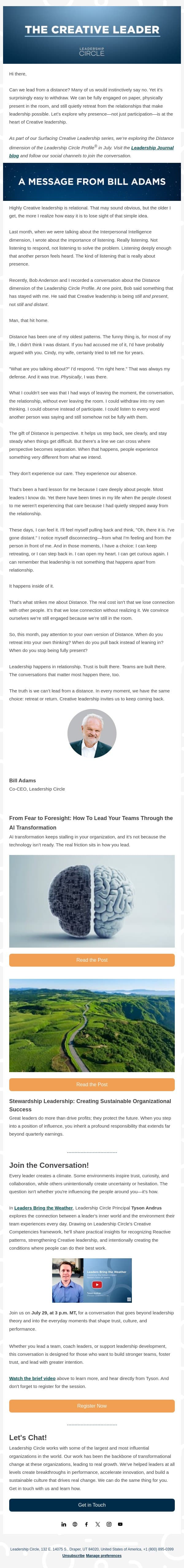 You Can't Lead From a Distance email from Leadership Circle screenshot